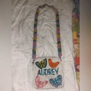 Handmade Beaded Crossbody with name “Audrey”